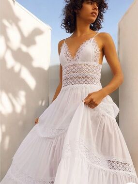 Charo Ruiz White Romantic Lace -Panel Maxi Dress